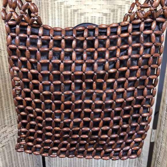Vintage "Wooden" Bead Bag  Shoulder Strap - Picture 2 of 4